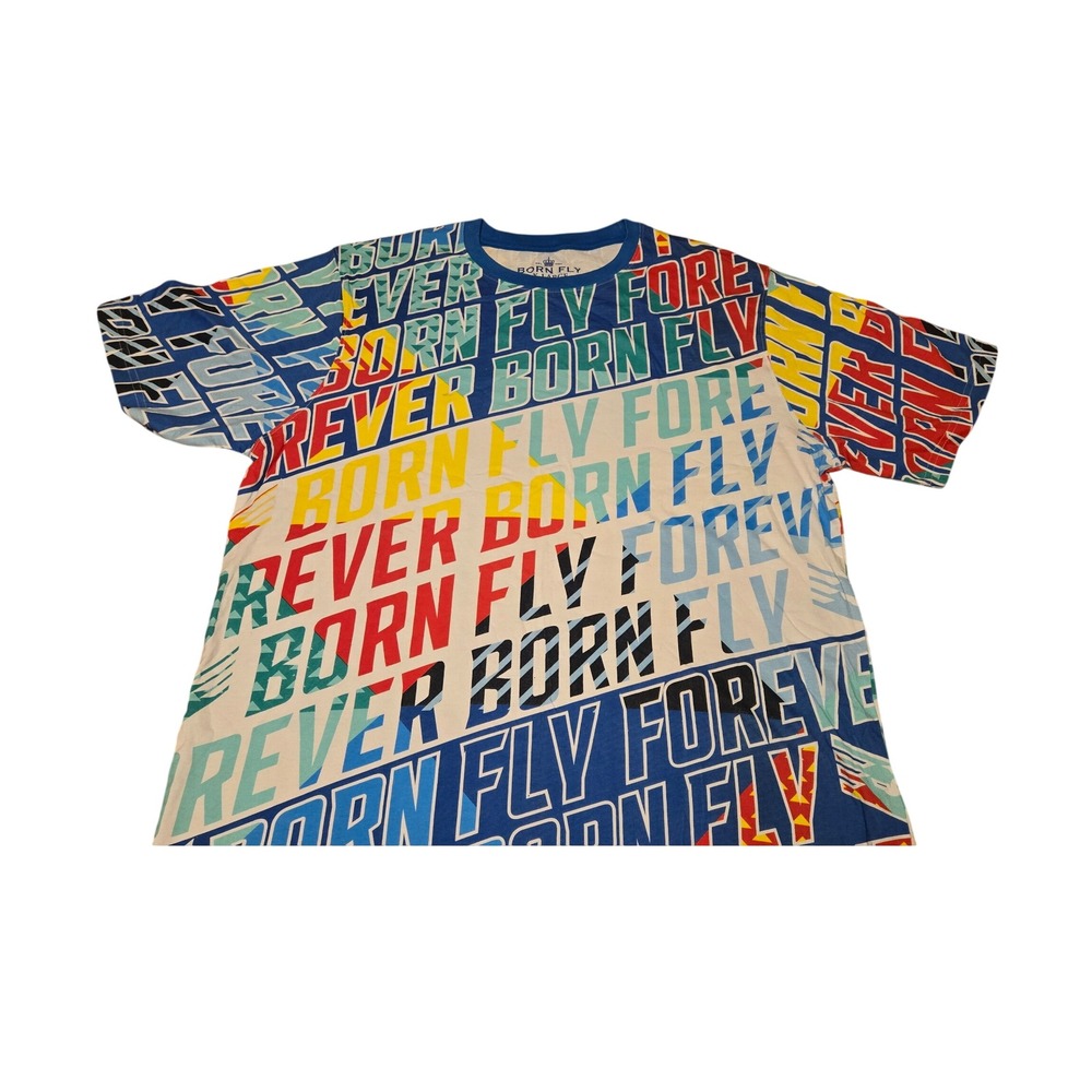 Born Fly Forever All Over Print T-Shirt Mens XL Blue Multi Graphic Streetwear